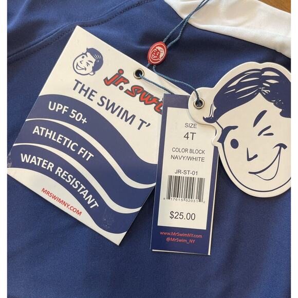 Boys Jr Swim Tee Size 4T ~ Navy Blue and White UPF 50+ ✨NEW✨ Water Resistant - Picture 5 of 8